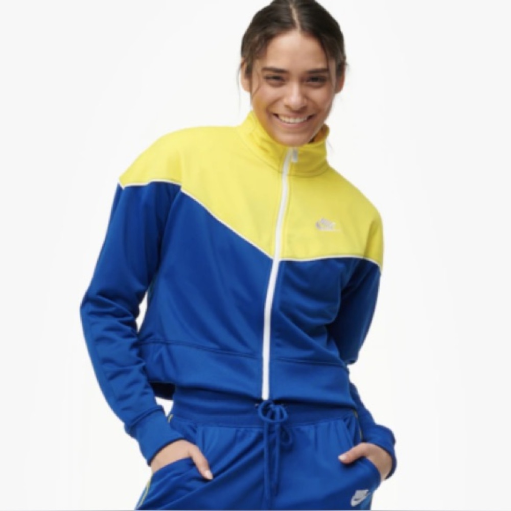 Nike Womens Heritage Track Jacket Yellow Blue Size M